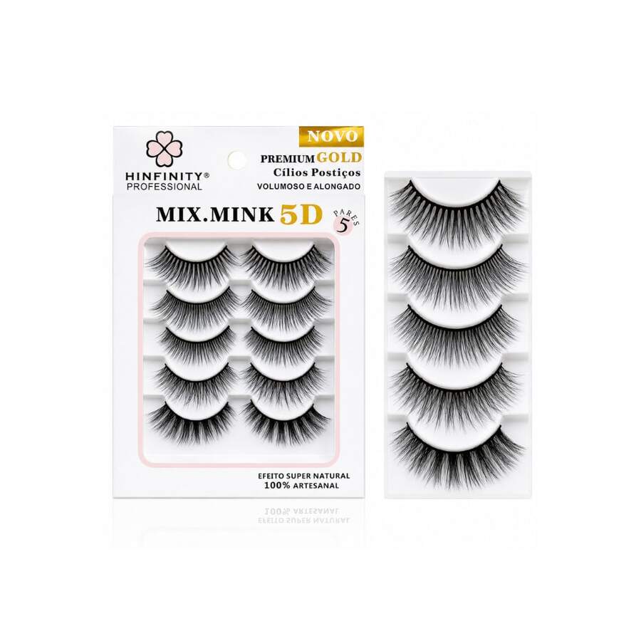 Cílios Postiços Mix Mink 5D 5 Pares Profissional Cartela Mix - Preto - Visão 1