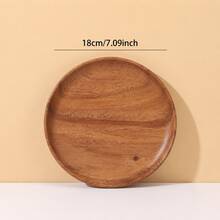 One Acacia Wood Round Dinner Plate Christmas Gift - Brown - View 12