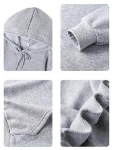 女款秋冬新款極簡字母印花休閒時尚百搭保暖內裡連帽衛衣 - 深花灰 - 查看 9