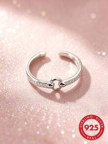 1pc S925 Sterling Silver Minimalist Luxury Hollow Geometric Rhinestone Ring, Korean Style Fashion Personalized Ins Cool Niche Design Exquisite Versatile Elegant High-End Ring, Casual Party Gift Accessory Birthday Present - Geometry - View 9