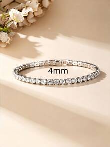 1pc/4pcs Minimalist European & American Hip Hop Premium Zirconia Tennis Bracelet, Stackable, Suitable For Women's Party And Daily Wear - Silver - View 10