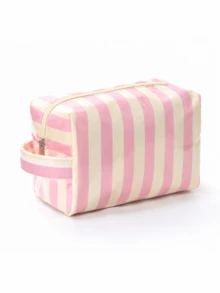 Striped Travel Makeup Bag Set, Fashionable Double Layer Design Cosmetic Organizer, Large Capacity Essentials And Daily Travel Storage Bag - Multicolor - View 10