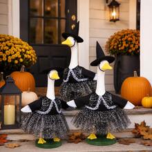 1 Stück Halloween Hexen Veranda Gans Outfit, schwarzer Hut & Spinnennetz Spitze Tüll Kleid, saisonale Kostüm Dekoration für Veranda Gans Statue, Outdoor Garten Party Dekoration, Gans nicht enthalten - Spitzen-Gans-Kostüm im Spinnennetz-Design - Übersicht 1
