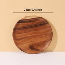 One Acacia Wood Round Dinner Plate Christmas Gift - Brown - View 14