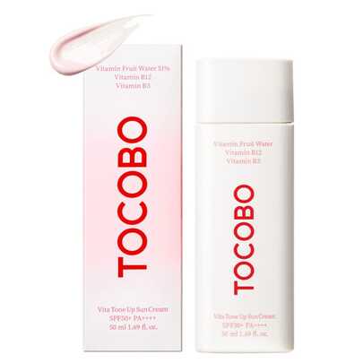 TOCOBO Vita Tone Up Sun Cream SPF50+ PA++++ 2.82 oz / 1.7 fl oz | Ingredientes naturales Protector solar húmedo de vitamina | Protector solar vegano para rostro