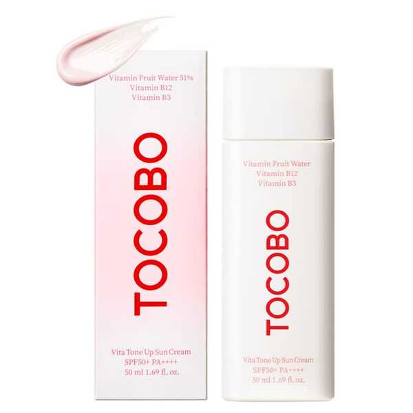 TOCOBO Vita Tone Up Sun Cream SPF50+ PA++++ 2.82 oz / 1.7 fl oz | Ingredientes naturales Protector solar húmedo de vitamina | Protector solar vegano para rostro