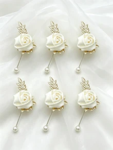 1件/6件裝玫瑰花苞配金屬飾品高級男士胸花，適用於新郎、伴郎婚禮裝飾、晚宴派對、活動紀念 - 彩色 - 查看 14