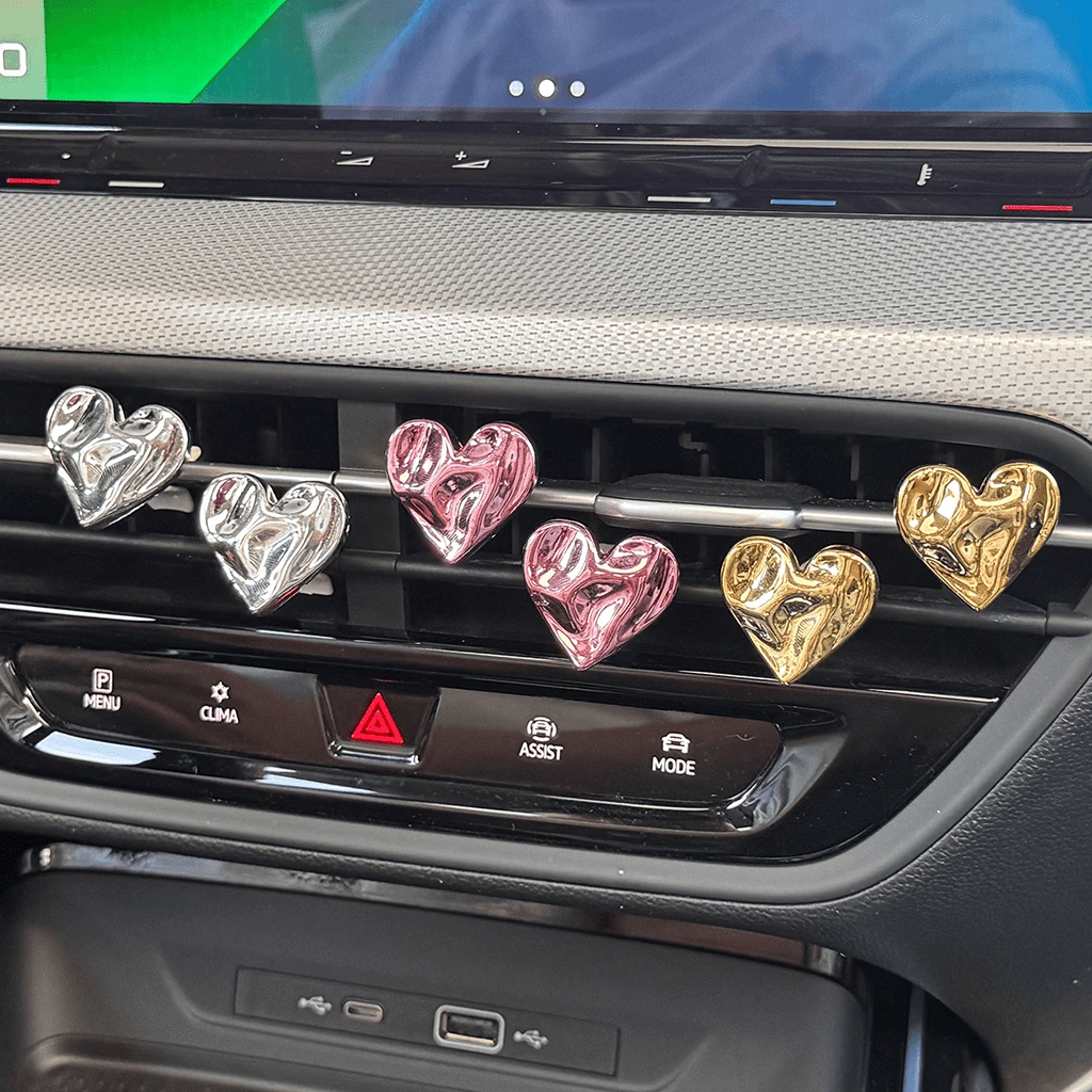 Ins Metallic Heart-Shaped Car Air Vent Clip Decor Interior Ornament - A - View 1
