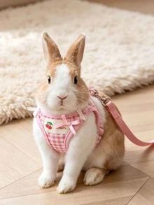 1 Set Cute Pink Plaid Rabbit Vest-Style Leash With Wing Decoration, Adorable And Fun Pet Leash (Suitable For Small Pets Only) - Multicolor - View 2