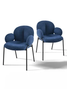 Goeurvant Modern Cloud-Style Wool-Linen Upholstered Dining Chairs With Rounded Arms And Wide-Back Support For Dining Room, Living Room, Office-Set Of 2/Set Of 4/Set Of 6-Blue/Chenillie - 藍色 - 查看 2