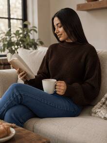Women's Knitted Sweater - tabaco marrón - Ver 5