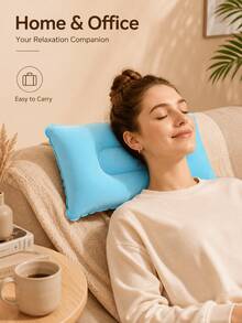 Flocked PVC Rectangular Inflatable Pillow, Multi-Color Portable Foldable Travel Cushion, Quick Inflation Soft Headrest, Suitable For Camping, Airplane, Commuting, Office Nap And Outdoor Use - Multicolor - View 5