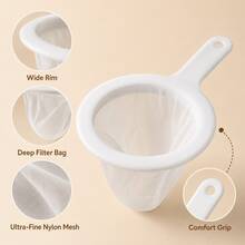 1pc Ultra-Fine Nylon Soy Milk Strainer, Reusable Long Handle Kitchen Filter Bag, Fine Mesh Strainer, Suitable For Soy Milk, Juice, Nut Milk, Tea, Fruit Pulp And Residue Filtration, Wide Edge Deep Filter Bag, Easy To Clean Daily Kitchen Tool - White - View 8