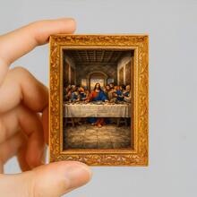 Vintage Wooden Magnetic Photo Frame Fridge Magnet, "The Last Supper" Oil Painting Religious Art Piece, Classic Bible-Themed Decoration, A Creative Gift For Christians And Art Lovers - Default - View 3