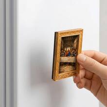 Vintage Wooden Magnetic Photo Frame Fridge Magnet, "The Last Supper" Oil Painting Religious Art Piece, Classic Bible-Themed Decoration, A Creative Gift For Christians And Art Lovers - Default - View 5