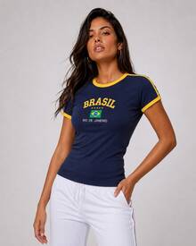 Brazil Embroidered T-Shirt – Women's - Màu xanh bụi bặm - Xem 5
