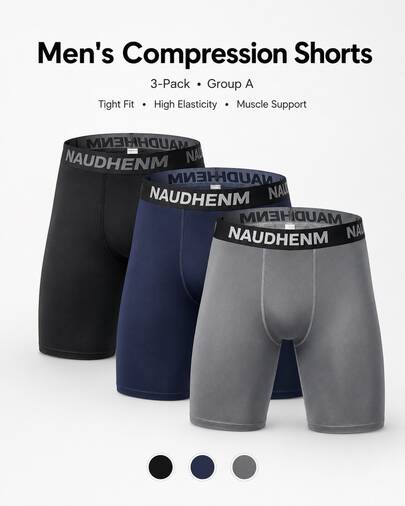 3-Pack Men's Compression Shorts, Breathable Stretchy Athletic Base Layer With Elastic Waist, Tight-Fit Sports Shorts For Workout, Running & Training