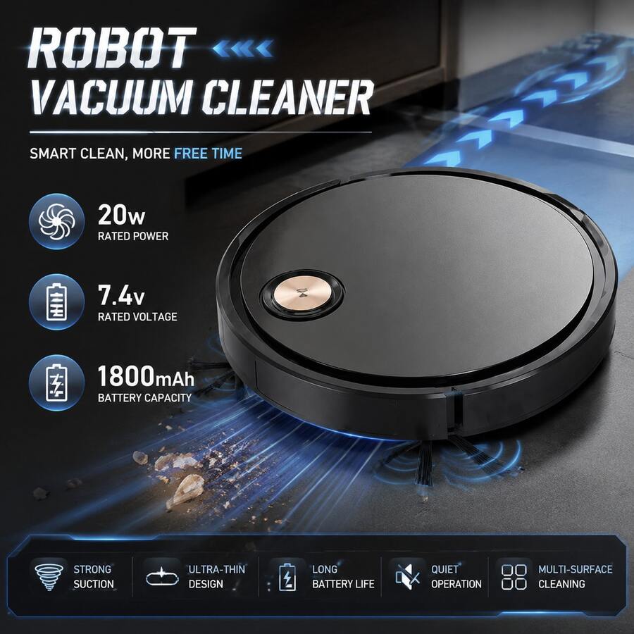 Robot Penyedot Debu Pintar P8 untuk Rumah, Daya Hisap Kuat 20W untuk Menghilangkan Debu dan Rambut, Baterai Tahan Lama 1800mAh dengan Banyak Penggunaan per Pengisian Daya, Pengisian Daya Portabel USB Kompatibel dengan Sebagian Besar Stopkontak, Pengoperasian Kontrol Jarak Jauh Sederhana Cocok untuk Semua Usia, Aksesoris Lengkap Siap Digunakan Langsung dari Kotak