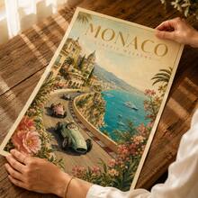 1pc Vintage Monaco Poster, Retro Mediterranean Riviera Racing Car Landscape Wall Art Print, Unframed Matte Paper Poster For Bedroom Living Room Decor - 1PC - View 6