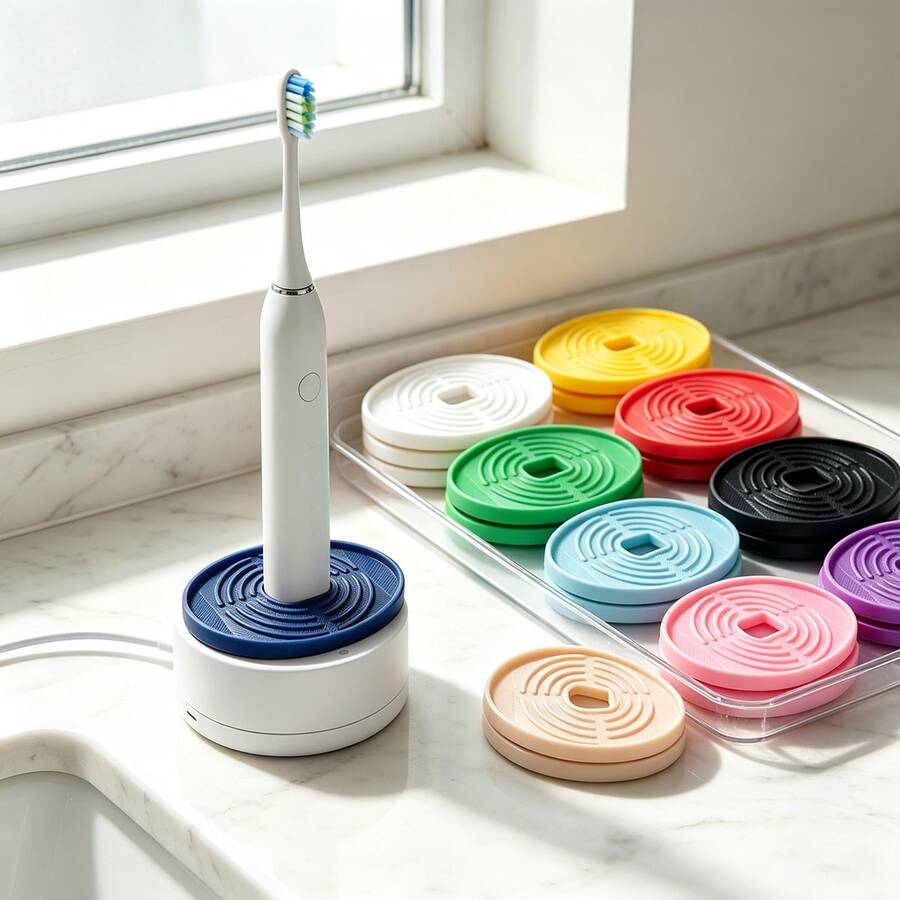 4pcs Electric Toothbrush Charging Base PLA Protective Pads, 3D Printed Toothbrush Drainage Mat, Bathroom Countertop Waterproof Non-Slip Electric Toothbrush Travel Protective Pad - Multicolor - View 1