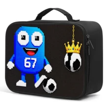 中性款正方形托特包，附 SIX SEVEN Robot 2D 圖案，便攜手提包，適合青少年戶外、學校與辦公使用，耐污易清洗大容量收納包 - 黑色 - 查看 7
