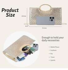 Women's Fashion Sparkling Crystal Rhinestone Evening Clutch Bag, Clear Bag Pearl Bag Evening Bag, Lightweight Dinner Bag, Party, Banquet,Wedding - Gold - View 5
