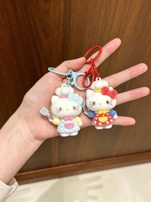 Sanrio 可愛 Hello Kitty 主廚植絨鑰匙圈吊飾，3D 卡通 KT Cat 可愛掛飾，適合包包、車鑰匙，女孩禮物 - 彩色 - 查看 4