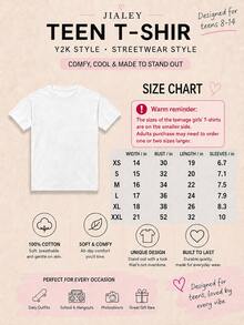 Teen Girl Clothes, Graphic Tees, With Lips Graphic Pattern, Regular Round Neck, Baby Tee, Letter Printed T-Shirt, Breathable Fabric, Y2k Style. - 白色 - 查看 2