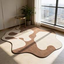 1pc Brown & White Cow Print Asymmetrical Rug, Natural Wood & Cream Style, Doormat, Living Room Carpet, Welcome Mat, Outdoor Doormat, Hallway Runner, Kitchen Rug, Home Decor, Front Door Mat, Area Rug, Home Decor, Garden Carpet, Washable Rug - Multicolor - View 4