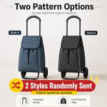 Portable Two-Wheel Shopping Trolley With Patterned Storage Bag, Random Colour - View 1