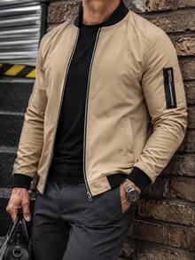 男士戶外運動夾克，附口袋，羅紋下擺與袖口，防風設計 - 卡其色 - 查看 2