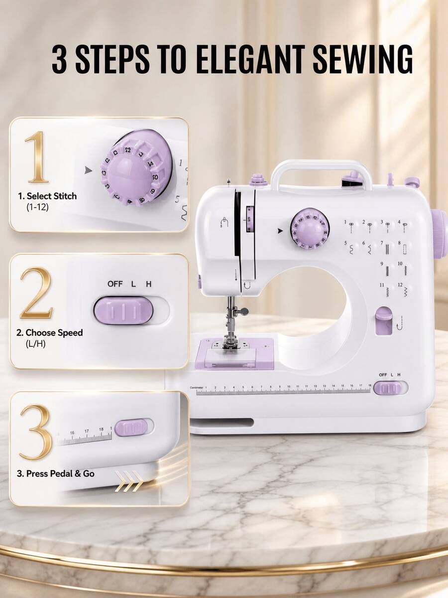 SOKANY Mini Máquina de Coser Eléctrica Portátil, 12 Puntadas, Velocidad Ajustable, Luz LED Integrada, Modos Dual Eléctrico y Manual, Incluye Pedal de Pie y Juego de Bobinas, Adecuada para Reparación de Ropa, Manualidades DIY y Principiantes