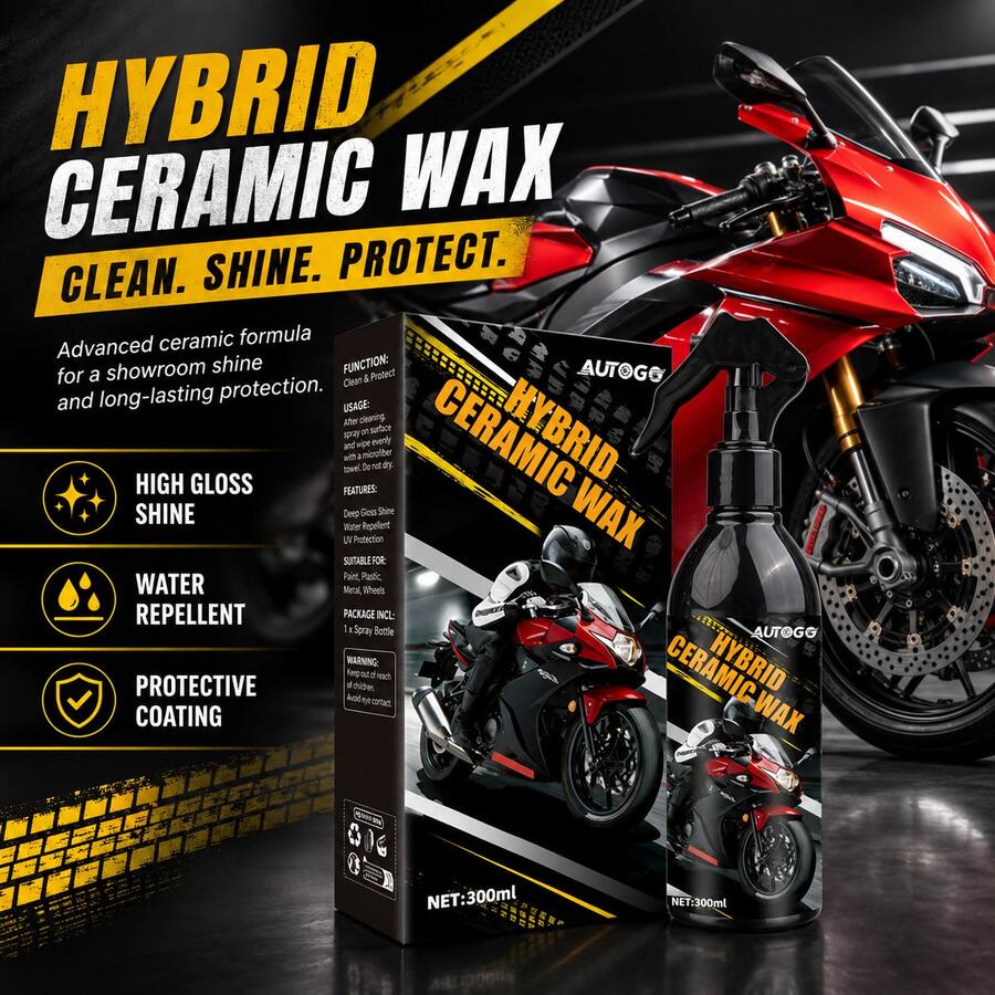 Semprotan Lilin Keramik Campuran untuk Motor 300ml, Semprotan Pelapis Keramik Anti Air Cepat, Kilap Tinggi dan Perlindungan UV, Cocok untuk Cat Motor, Plastik, Perbaikan dan Pemolesan Pelek Logam