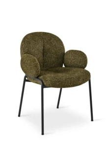 Goeurvant Modern Cloud-Style Wool-Linen Upholstered Dining Chairs With Rounded Arms And Wide-Back Support For Dining Room, Living Room, Office - Set Of 2 / Set Of 4 / Set Of 6-Olive Green/Bouclé - 墨綠色 - 查看 8