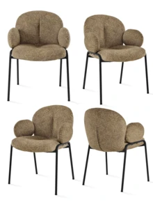 Goeurvant Modern Cloud-Style Wool-Linen Upholstered Dining Chairs With Rounded Arms And Wide-Back Support For Dining Room,Living Room,Office-Set Of 2/Set Of 4/Set Of 6-Taupe/Bouclé - Coffee - 查看 13