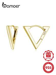 BAMOER 925 純銀小三角形耳環 幾何圓形耳環 低過敏耳環 適合女性與女孩 - 金黃色 - 查看 1