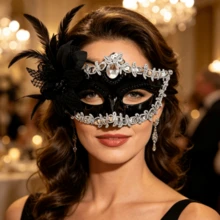 1pc Masquerade Mask, Half Face Halloween Couple Venetian Costume Set, Dual Color Princess Face Mask For Men And Women - Multicolor - View 2