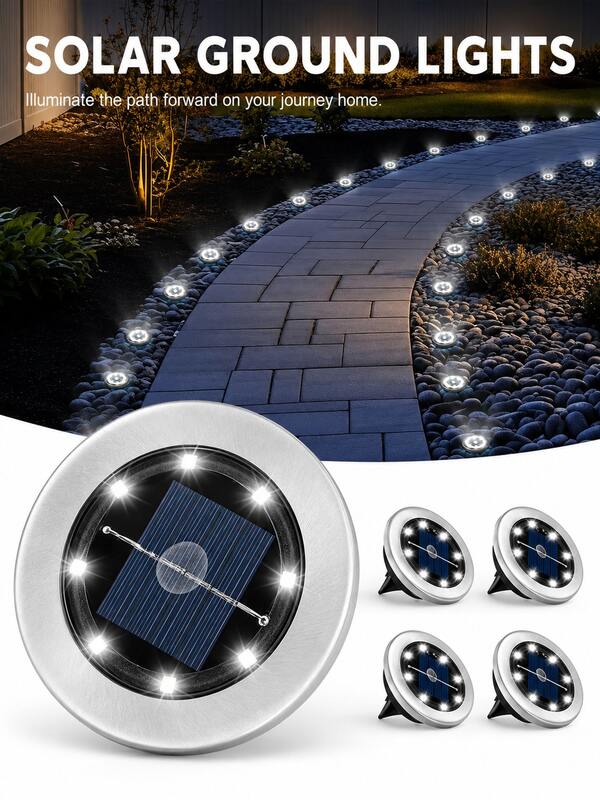 Stainless Steel Mini Solar Buried Lights, 8/12 Pieces Waterproof Outdoor Ground Lamp, Stylish Landscape Illumination, Perfect For Villa, Yard, Garden, Terrace, Christmas & Halloween Decor, Great For Path, Stair And Ground Lighting Layout
