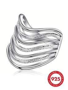1 buah Cincin Gelombang Multi-Lapisan Perak Sterling S925 yang Dipersonalisasi, Desain Tekstur Matte Unik, Cocok untuk Pemakaian Sehari-hari, Gaya Jalanan Unik, Acara Bisnis Kasual, Hadiah Unik untuk Pacar atau Teman - Perak - View 10