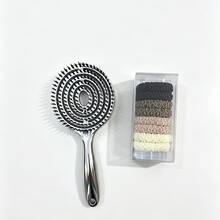 Hollow Metal Ventilated Massage Comb, Multi-Color Thick Hair Tie Set, Anti-Static Detangling Styling Comb And Elastic Hair Tie Combination, Suitable For Home And Salon Hair Care - Silver Comb - B Style Hair Tie - View 12