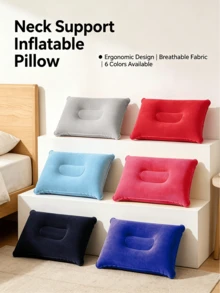 Flocked PVC Rectangular Inflatable Pillow, Multi-Color Portable Foldable Travel Cushion, Quick Inflation Soft Headrest, Suitable For Camping, Airplane, Commuting, Office Nap And Outdoor Use - Multicolor - View 11