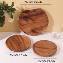 One Acacia Wood Round Dinner Plate Christmas Gift - Brown - View 9