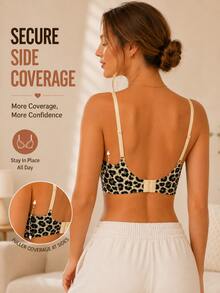 Leopard Print Women's Wireless Bra, Soft Full Coverage Non-Wired Comfortable Lingerie, Adjustable Straps, Daily Home Sleep Bra - Multicolor - View 5