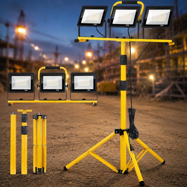 SZRSTH 21000 Lumens LED Work Light With Stand, 3-Head Portable Tripod Work Light With 16FT Cord, IP66 Waterproof Worklights For Workshop, Garage, Construction Site & Outdoor Jobsite