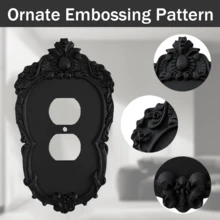 2pcs Combination Switch Plate Storage, Black With Gold Carved Plastic Switch Socket Panel, Includes Screws, Suitable For Whole House Home Decor Wall Switch Unified Beautification And Storage - Multicolor - View 10