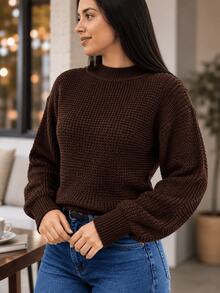 Women's Knitted Sweater - tabaco marrón - Ver 3