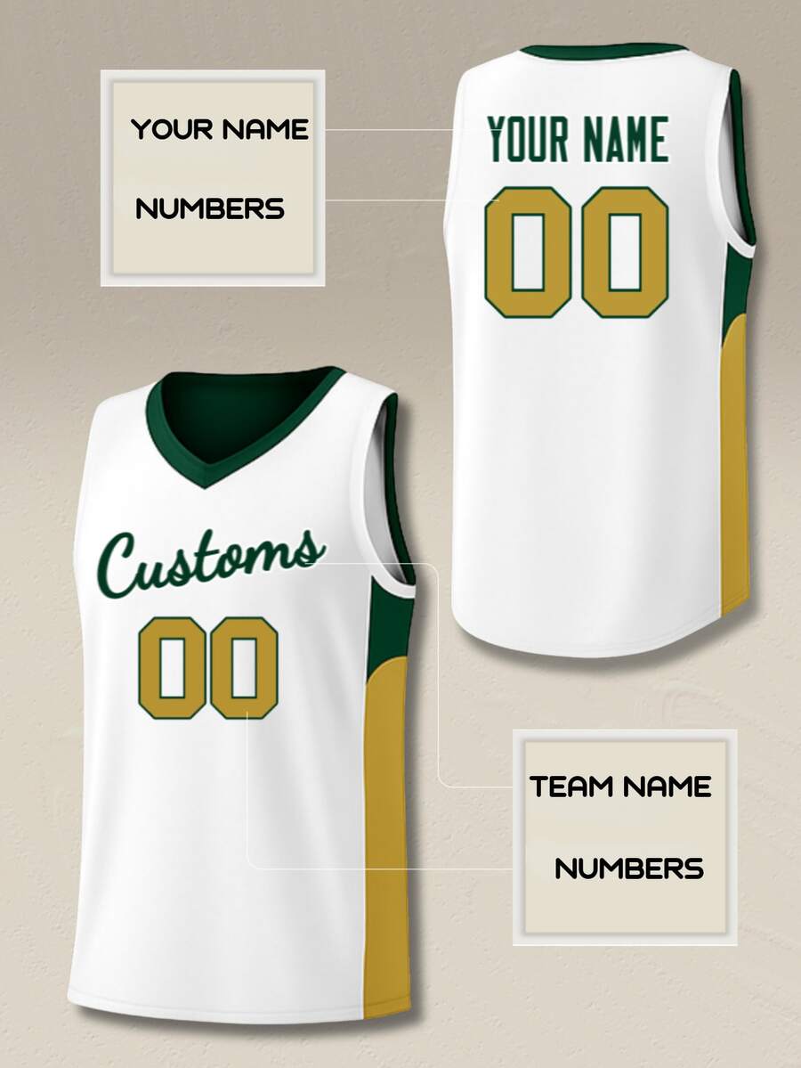 Personalized Men Basketball Tank Top Custom Team Name Numbers Yellow Blue Retro Sporty Casual College Uniform Kit Hip Hop Streetwear Wear