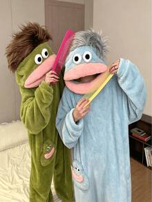 1pc Cute Funny Cartoon Big Mouth Monster Thick Coral Fleece Bathrobe, Couple Bathrobe, Cartoon Bathrobe, Suitable For Cosplay, Unisex Bathrobe - Multicolor - View 3