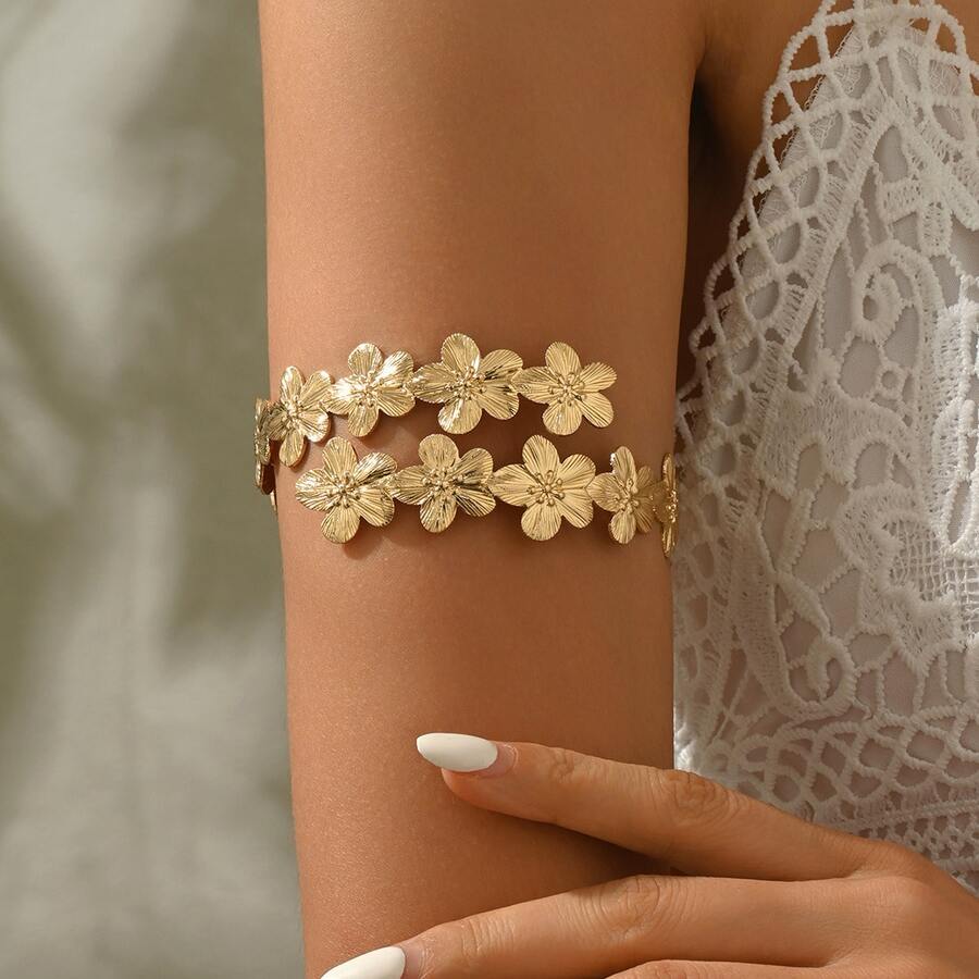 1pc Elegant Creative Versatile Niche Design Exquisite Flower Arm Cuff Suitable For Daily Wear For Women - Gold - View 1