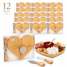 12 Sets Heart Shaped Acacia Wood Cheese Board With Knives, Mini Charcuterie Board Gift Box, Charcuterie Supplies Wooden Tray Bridal Shower Favors, Ideal For Wedding, Birthday, Valentine's Day & Christmas, Perfect Thank You Gifts For Guests. - View 2